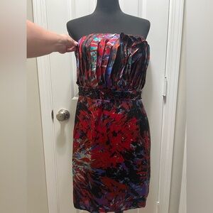 BCBG Generation Empire Pleated Beaded Strapless Mini Cocktail Dress Size 10 NWT